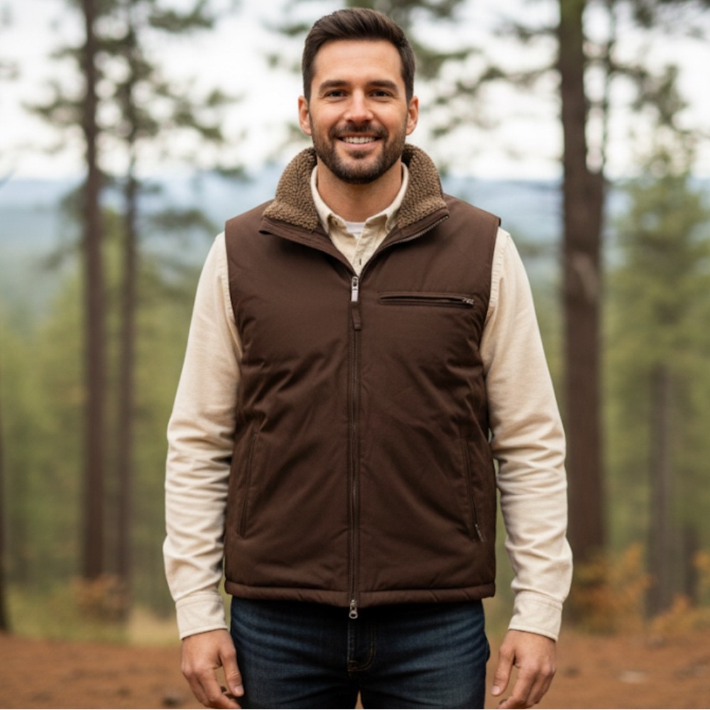 Eddie Bauer premium goose down Brown Sherpa collar Down puffer Vest Size L
